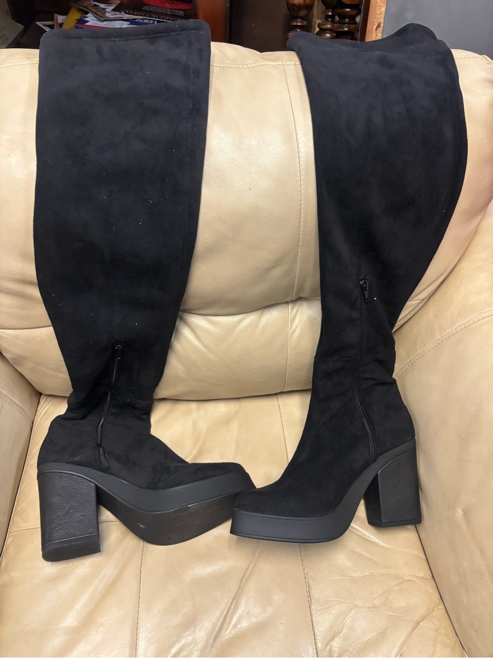 Lifestride over the knee Black Platform Block Heel Boots-size 9